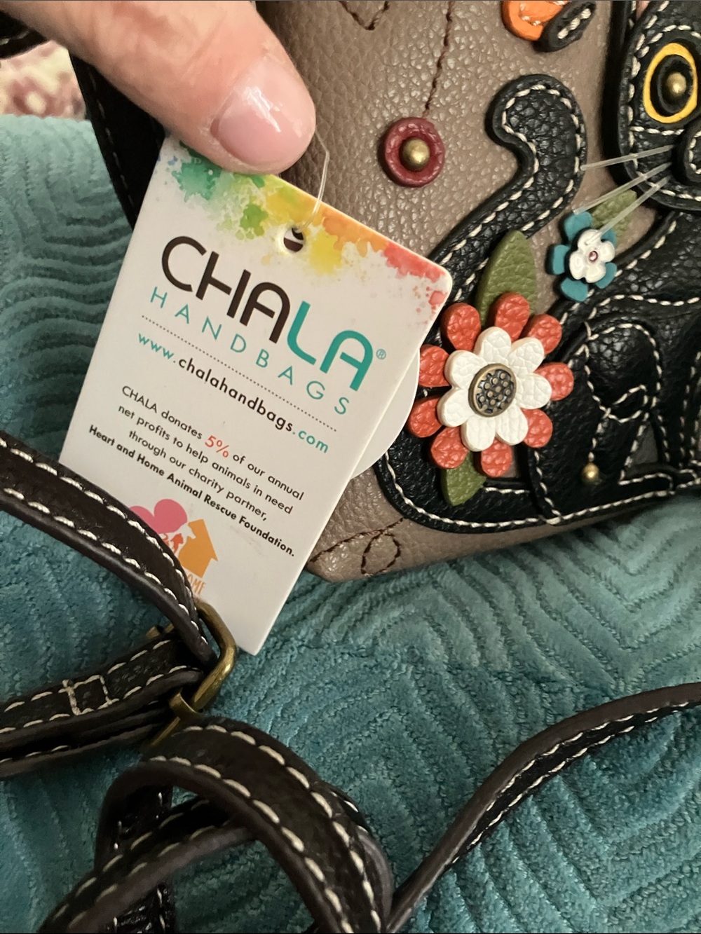 Chala Black & Taupe Cat Applique Crossbody Bag - Picture 3 of 9